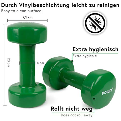 POWRX - Mancuernas Vinilo 10 kg Set (2 x 5 kg) + PDF Workout (Verde Oscuro)