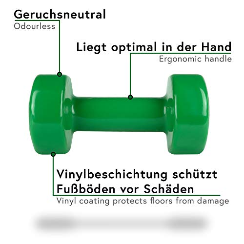 POWRX - Mancuernas Vinilo 10 kg Set (2 x 5 kg) + PDF Workout (Verde Oscuro)