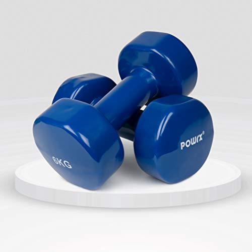 POWRX - Mancuernas Vinilo 12 kg Set (2 x 6 kg) + PDF Workout (BLU)