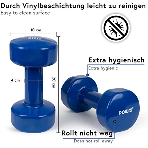 POWRX - Mancuernas Vinilo 12 kg Set (2 x 6 kg) + PDF Workout (BLU)