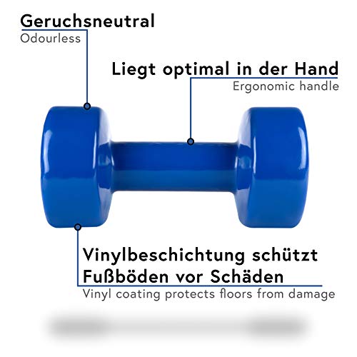 POWRX - Mancuernas Vinilo 12 kg Set (2 x 6 kg) + PDF Workout (BLU)