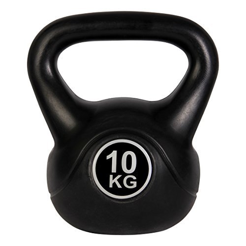 POWRX Pesa Rusa de hormigón 4-12 kg - Kettlebell con Revestimiento de Vinilo y Agarre Antideslizante + PDF Workout (6 kg/Negro)