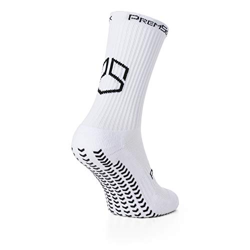 PremSox Calcetines de fútbol antideslizantes con almohadillas de goma antideslizantes en el interior y en el exterior para correr, rugby, baloncesto, fitness, color negro, azul, rojo, blanco,