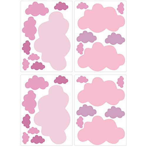 PREMYO 30 Nubes Pegatinas Pared Infantil - Vinilos Decorativos Habitación Bebé Niños - Fácil de Poner Rosa Pastel