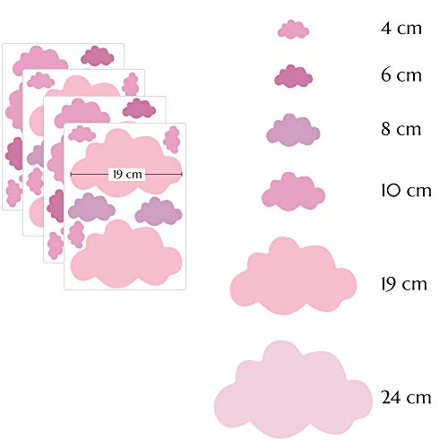 PREMYO 30 Nubes Pegatinas Pared Infantil - Vinilos Decorativos Habitación Bebé Niños - Fácil de Poner Rosa Pastel