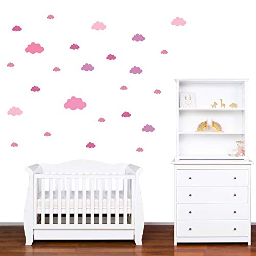 PREMYO 30 Nubes Pegatinas Pared Infantil - Vinilos Decorativos Habitación Bebé Niños - Fácil de Poner Rosa Pastel