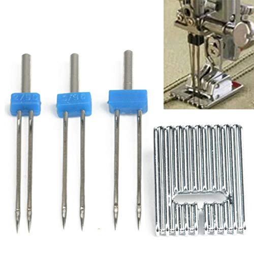 PRENKIN 3pcs Doble Estiramiento Aguja de la máquina con la Herramienta del Arte DIY de Coser jaretas prensatelas Doble Twin Agujas prendedores