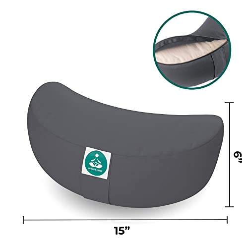 Present Mind Cojín Zafu Yoga Media Luna (Altura 15 cm) - Gris Cemento - Cojín Alto Yoga - Almohada Meditación - Yoga Accesorios Hechos en la UE – Funda Lavable – Cojín de Yoga 100% Natural