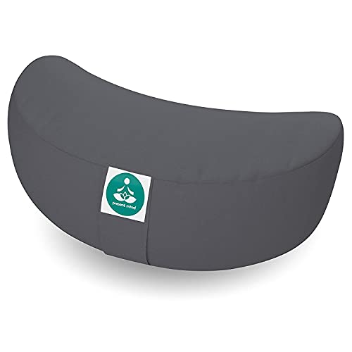 Present Mind Cojín Zafu Yoga Media Luna (Altura 15 cm) - Gris Cemento - Cojín Alto Yoga - Almohada Meditación - Yoga Accesorios Hechos en la UE – Funda Lavable – Cojín de Yoga 100% Natural