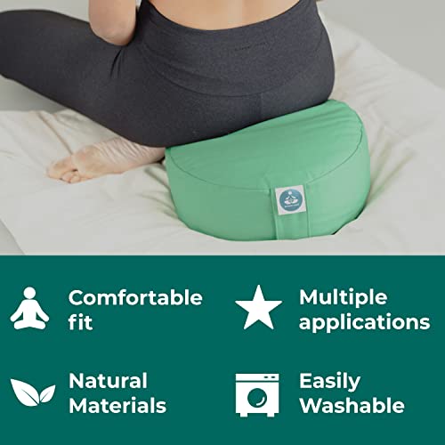 Present Mind Cojines Redondos de Yoga (16 cm) – Verde Claro – Zafu de Yoga – Cojín de Suelo Alto para Yoga y Meditación – Yoga Accesorios Hechos en la UE – Funda Lavable – 100% Natural