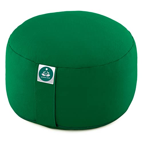 Present Mind Cojines Redondos de Yoga (16 cm) – Verde Claro – Zafu de Yoga – Cojín de Suelo Alto para Yoga y Meditación – Yoga Accesorios Hechos en la UE – Funda Lavable – 100% Natural