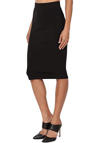 PrettyFashion Mujeres Falda Midi Lápiz Cintura Alta Elasticidad Bodycon Tubo Falda Oficina (Negro, X-L)