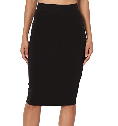 PrettyFashion Mujeres Falda Midi Lápiz Cintura Alta Elasticidad Bodycon Tubo Falda Oficina (Negro, X-L)