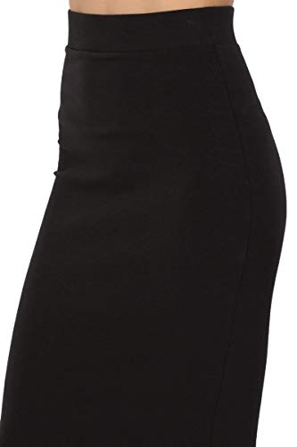 PrettyFashion Mujeres Falda Midi Lápiz Cintura Alta Elasticidad Bodycon Tubo Falda Oficina (Negro, X-L)