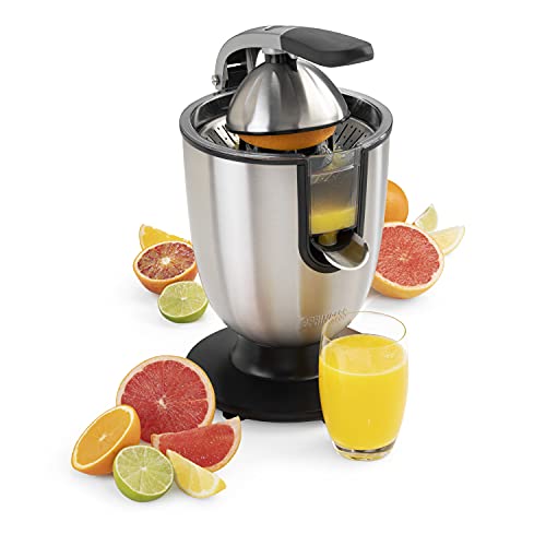 Princess 201852 Exprimidor de Cítricos Champion Juicer, Brazo de palanca extrafuerte profesional, Motor potente de 160 W, sistema antigoteo, Cono Universal, Filtro para Pulpa, acero inoxidable