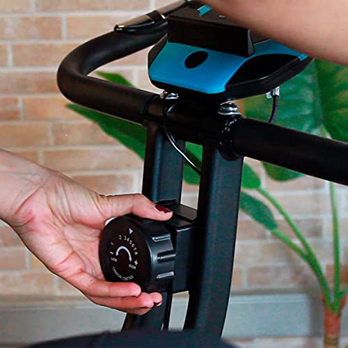 PRIXTON Bike Fit Comfort Pro - Bicicleta Estatica Resistencia 1,5 kg, Respaldo integrado, Soporte para Tablet y Móvil, Resistencia 8 niveles, Pulsómetro integrado, Pantalla 3" LCD, Plegable