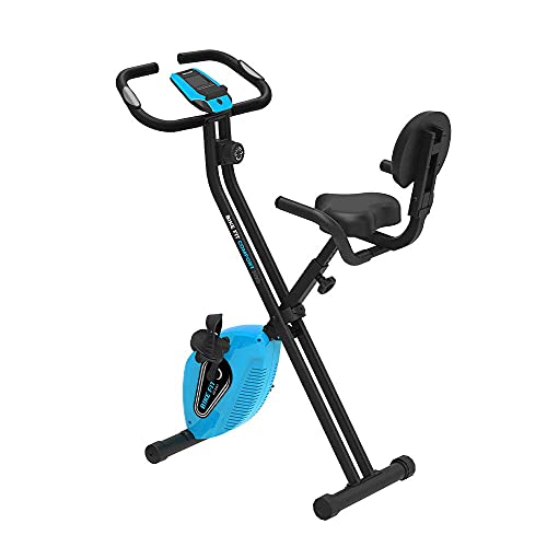 PRIXTON Bike Fit Comfort Pro - Bicicleta Estatica Resistencia 1,5 kg, Respaldo integrado, Soporte para Tablet y Móvil, Resistencia 8 niveles, Pulsómetro integrado, Pantalla 3" LCD, Plegable