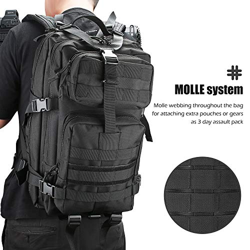 Procase Mochila Táctica Militar 35L, Paquete de Asalto MOLLE de Gran Capacidad para Utilidad Militar, Bolsa Caminata de 2 Días para Caza Senderismo Acampada y Actividad al Aire Libre –Negro