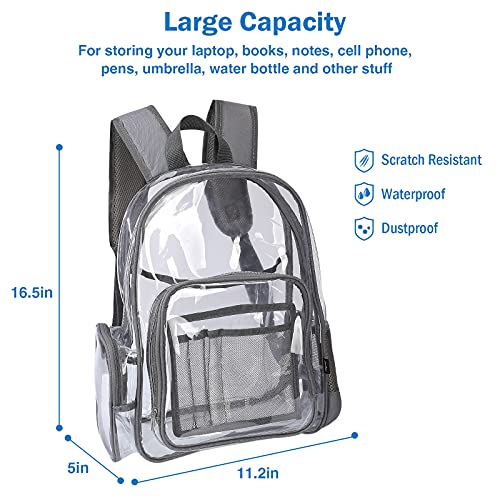 Procase Mochila Transparente Plástica Grande, Mochila Escolar PVC Resistente al Agua para el Día a Día IR a Trabajar Escuela Estadio Supermercado Gimnasio Piscina Playa -Gris