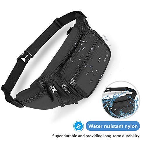 ProCase Riñonera Negra para Hombre Mujer, Bolso de Cintura Deportiva al Aire Libre con Cinturón Regulable y Hebilla Rápida para Viaje, Senderismo, Correr, Entrenamiento -Negro