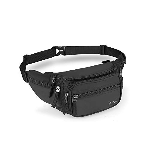 ProCase Riñonera Negra para Hombre Mujer, Bolso de Cintura Deportiva al Aire Libre con Cinturón Regulable y Hebilla Rápida para Viaje, Senderismo, Correr, Entrenamiento -Negro