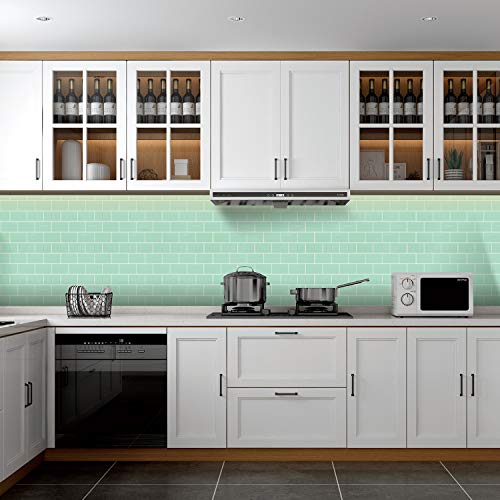 profesticker Vinilo Azulejo Adhesivo Cenefa Adhesiva 3D Auto-Adhesivo Pegatina Pared Baldosa Revestimiento Border Decorativo Impermeable Cocina Baño (Menta Verde, 9)