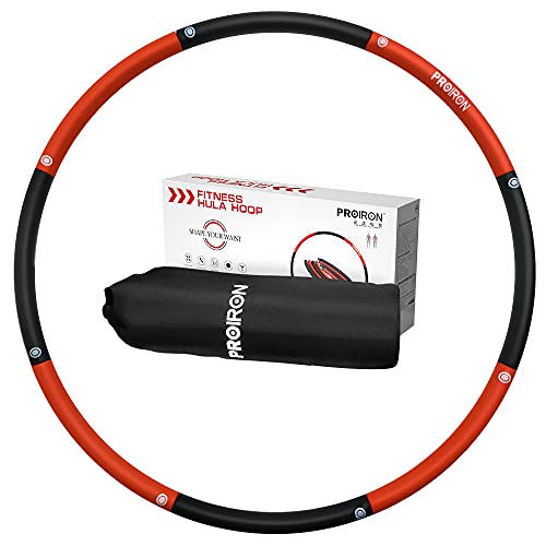 PROIRON Hula Hoop con Peso 1,8 kg, Hula Hoop Fitness con tamaño 73-98cm Ajustable, Aro Hula Hoop para Adultos y Niños (Negro/Rojo)