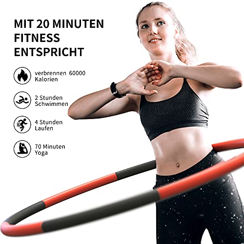 PROIRON Hula Hoop con Peso 1,8 kg, Hula Hoop Fitness con tamaño 73-98cm Ajustable, Aro Hula Hoop para Adultos y Niños (Negro/Rojo)