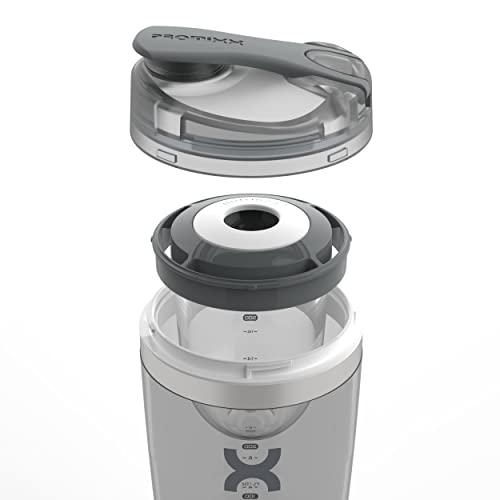 PROMiXX Botella Pro Shaker | Recargable, potente para batidos de proteínas suaves, incluye almacenamiento de suplementos, sin BPA, taza de 600 ml (plata blanco/gris)