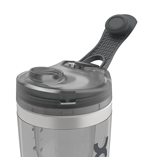 PROMiXX Botella Pro Shaker | Recargable, potente para batidos de proteínas suaves, incluye almacenamiento de suplementos, sin BPA, taza de 600 ml (plata blanco/gris)