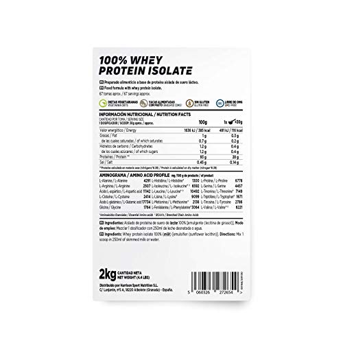 Proteína Aislada de Suero HSN | Sin Sabor 2 Kg = 67 Tomas por Envase | 100% Whey Protein Isolate | Suplemento para Ganar Masa Muscular | Rica en BCAAs y Glutamina | No-GMO, Vegetariano, Sin Gluten