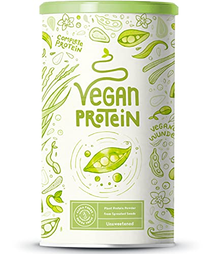 Proteína Vegana - SIN AZÙCAR - Proteinas vegetal de soja, arroz, guisantes, semillas de lino, amaranto, semillas de girasol y semillas de calabaza germinadas - 600 g en polvo Sin Sabor