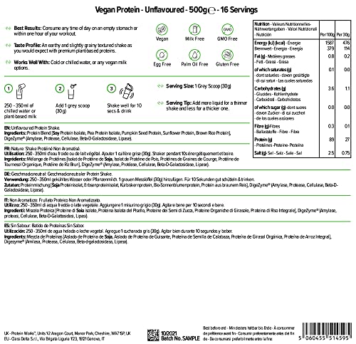 Proteína Vegana | Sin Sabor | 100% A Base de Plantas | Sin Gluten | Ecológico | Bajo en Grasas | THE PROTEIN WORKS | 500g