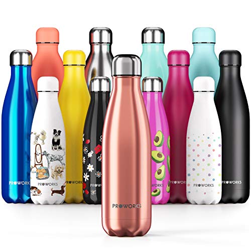 Proworks Botellas de Agua Deportiva de Acero Inoxidable | Cantimplora Termo con Doble Aislamiento para 12 Horas de Bebida Caliente y 24 Horas de Bebida Fría - Libre de BPA - 750ml – Cobre