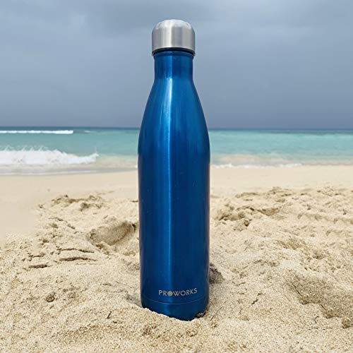 Proworks Botellas de Agua Deportiva de Acero Inoxidable | Cantimplora Termo con Doble Aislamiento para 12 Horas de Bebida Caliente y 24 Horas de Bebida Fría - Libre de BPA - 1.5L – Azul