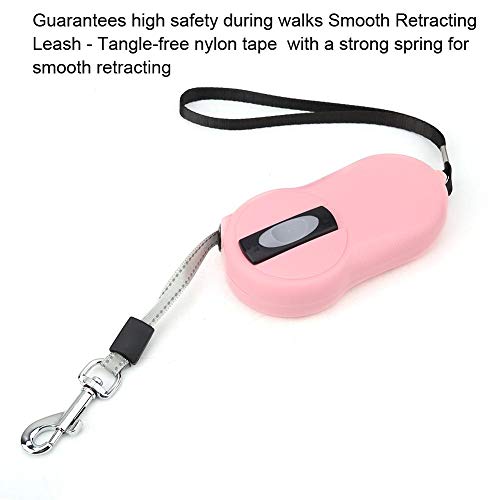 Pssopp Correa retráctil para Perros - Resistente para Mascotas Correa para enredos Freed Dog Walking Leash Cinta Reflectante de Nailon Fuerte con Mango Antideslizante Perros pequeños(Rosa)