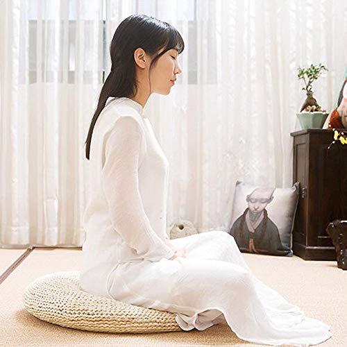 Puf de paja natural Tatami Futón de punto redondo cojín de asiento Tatami Cojín de piso de silla de meditación suave Esterillas de yoga para balcón, sala de estar, jardín (40 cm)