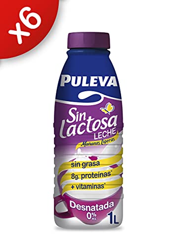 Puleva Leche Mañanas Ligeras Desnatada sin Lactosa, 6 x 1L