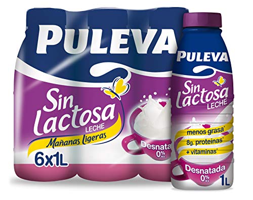 Puleva Leche Mañanas Ligeras Desnatada sin Lactosa, 6 x 1L