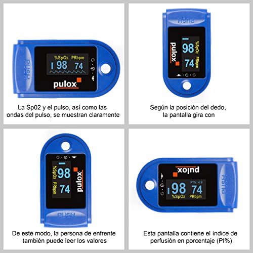 Pulox PO-200A Oxímetro de pulso con función de alarma y tono de pulso, incluye accesorios