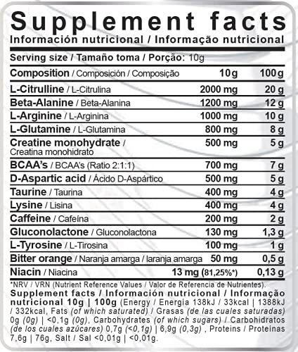 Pulse Attack | 450 g | Potente pre entreno | Pre workout con arginina, beta alanina, citrulina, creatina, taurina (Limón)