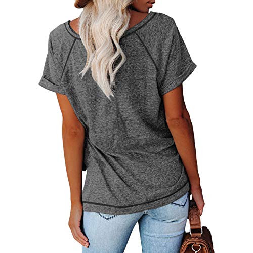 QAZX Camiseta de manga corta para mujer, elegante, ajustada, cuello redondo, informal, monocolor, holgada, holgada, cómoda, de calle, para deporte y para el día a día, gris oscuro, XL