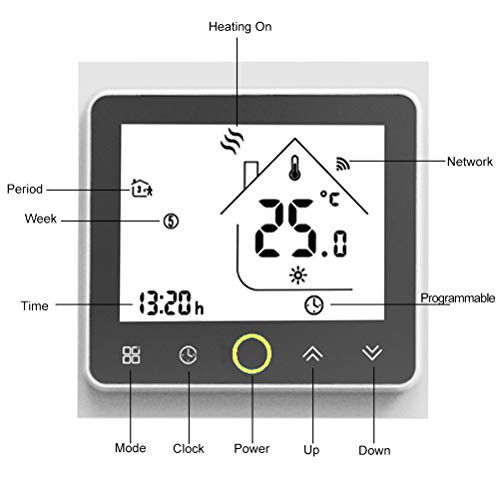 Qiumi Termostato WiFi inteligente controlador de temperatura para calefacción por suelo radiante eléctrico funciona con Amazon Alexa, Google Home IFTTT 16A 95~240V AC