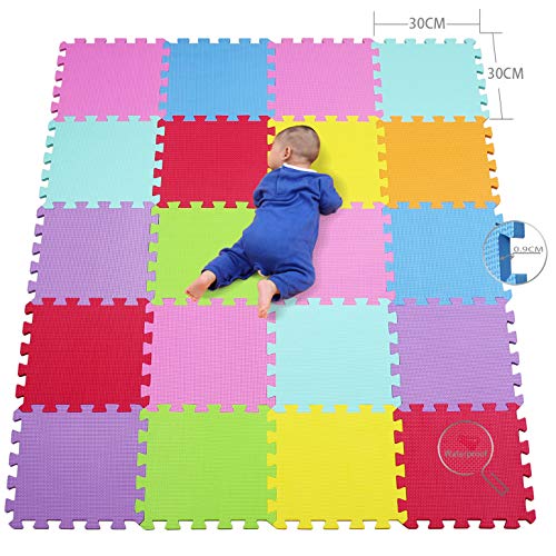 qqpp Alfombra Puzzle para Niños Bebe Infantil - Suelo de Goma EVA Suave. 20 Piezas (30 * 30 * 0.9cm), Naranja,Rosa,Amarillo,Azul,Verde,Rojo,Morado. QQC-BCEGHIKa20N