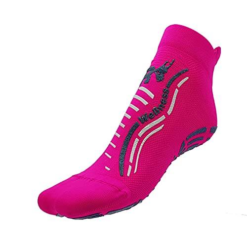 R-Evenge La venganza Sockfor Técnica Yoga, Pilates, entrenamiento funcional, para el gimnasio, 100% Made in Italy para Unisex-adulto 7 de mayo Fluo fucsia / azul