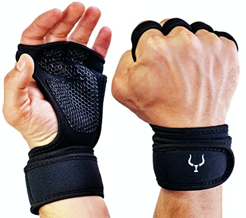 Raging Bull Guantes Gimnasio Hombre Mujer, calleras para Crossfit, guantillas Gym Transpirable, Antideslizantes, para Levantamiento de Pesas, calistenia, agarraderas Fitness con muñequeras Gym (L)