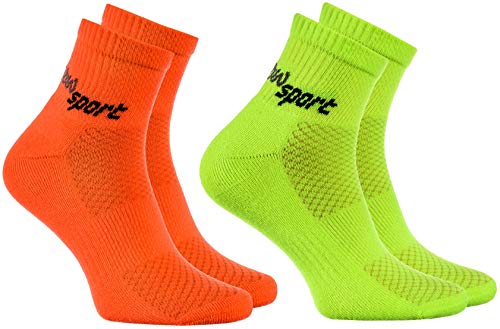 Rainbow Socks - Hombre Mujer Calcetines de Deporte Neon - 2 Pares - Naranja Verde - Talla UE 44-46