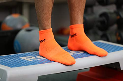 Rainbow Socks - Hombre Mujer Calcetines de Deporte Neon - 4 Pares - Naranja Verde Naranja Rosa - Talla UE 36-38