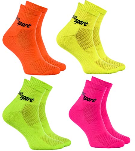 Rainbow Socks - Hombre Mujer Calcetines de Deporte Neon - 4 Pares - Naranja Verde Naranja Rosa - Talla UE 36-38