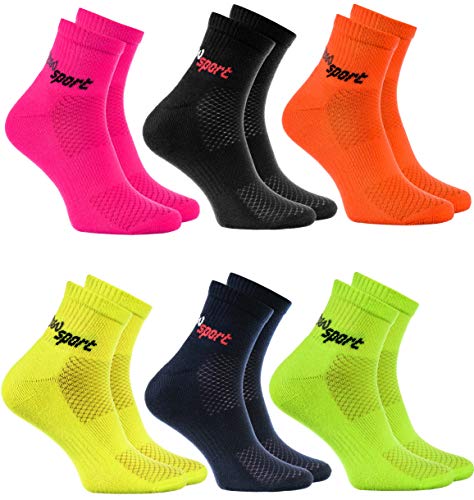 Rainbow Socks - Hombre Mujer Calcetines de Deporte Neon - 6 Pares - Multicolor - Talla UE 39-41